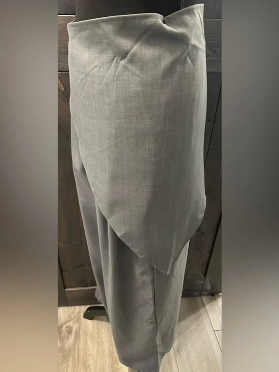 SHEIN Gray High-Waisted Wide Leg Pants W/Tie Cross Wrap - Picture 5 of 13